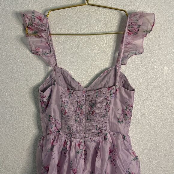 NWT-Lulus- Sweetest Emotion Lilac Floral Ruffled Tiered Bustier Midi Dress-small - Picture 11 of 16